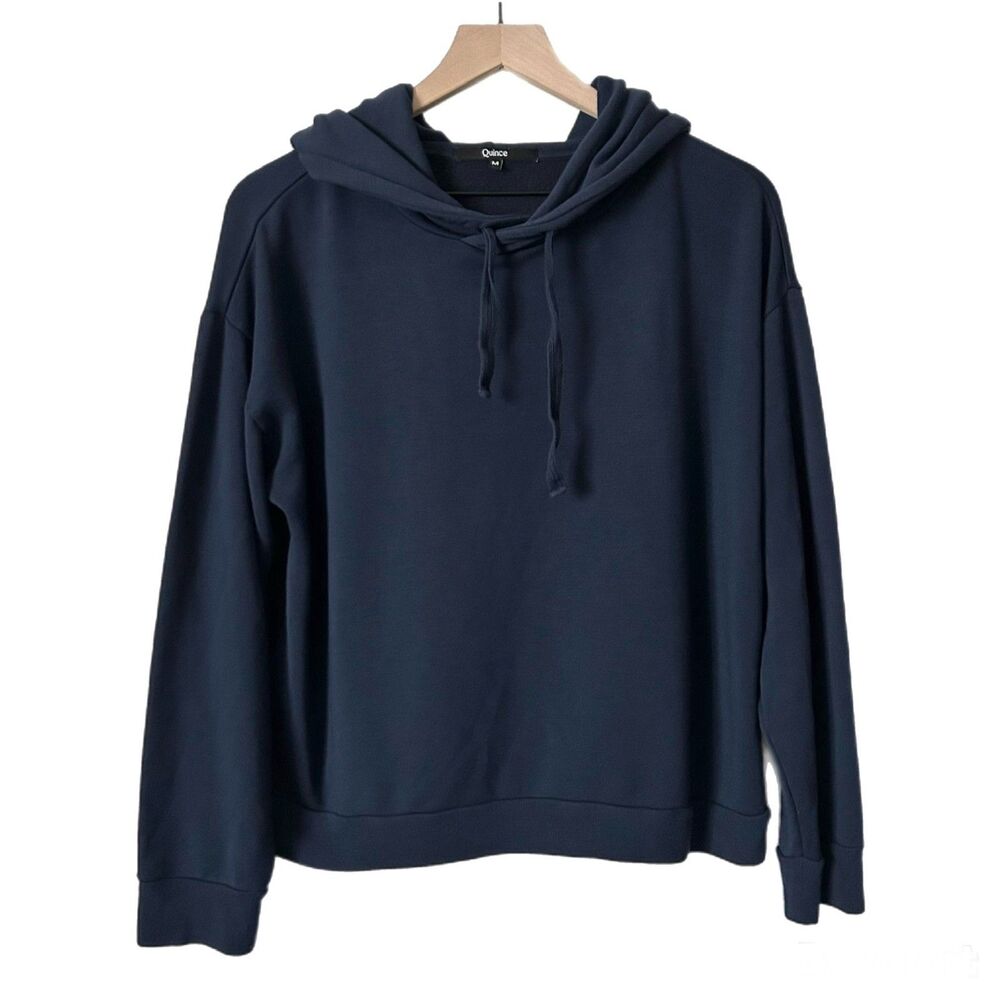 Quince SuperSoft Fleece Pullover Hoodie Navy Size Medium - Picture 2 of 6